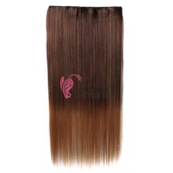 Extensie de par cu 5 Clips On delux dubla dreapta de 60 cm, Ombre Castaniu mediu cu Castaniu Deschis 93018130